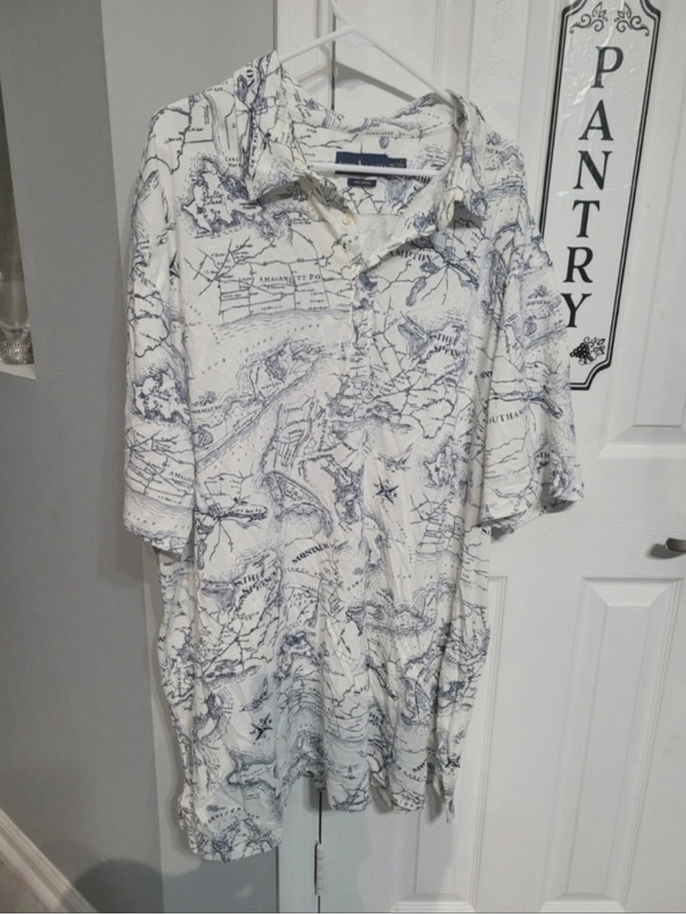 Ralph Lauren White Polo with Navy Map Print